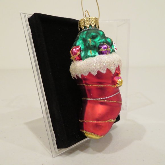 Christmas Glass Ornament Stocking Handcrafted by Unique Treasure Box Keepsake - Picture 3 of 6